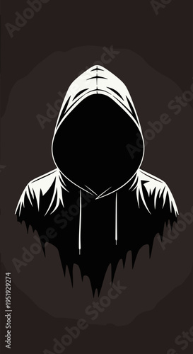 Hooded figure in black silhouette.