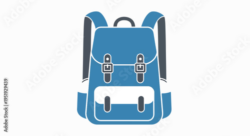 Image of a blue rucksack with adjustable straps and buckle closures depicting travel adventures and a convenient way to carry belongings during outdoor activities or school trips a practical