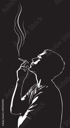 Man smoking a cigarette profile view.
