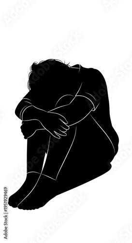 Sad person sitting alone depressed.