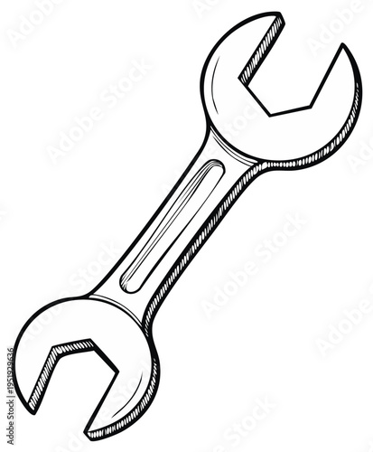 Hand Drawn Spanner Wrench Tool Line Art Illustration