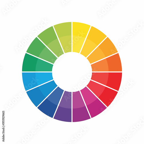 Representation of a Color Wheel with Vivid Colors a Visual Guide to Hue and Chroma Theory Used in Art and Design a Spectrum Circle Shows Relationships Between Primary and Secondary Colors