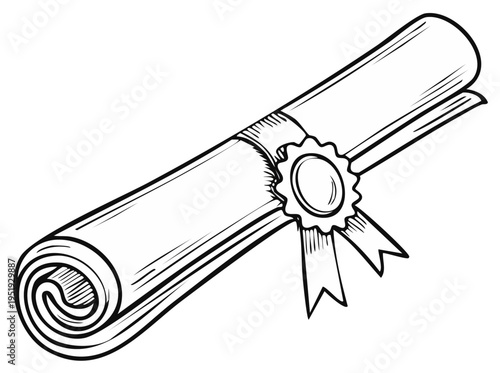 Rolled paper scroll illustration with seal and ribbons symbol of achievement or official document award or diploma