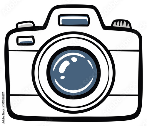 Simple hand drawn doodle illustration of a modern digital photo camera. Vector icon for photography.