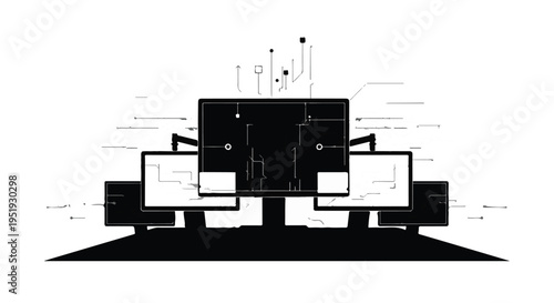 Abstract Illustration of a Primary Server with Connected Workstations