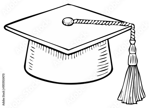 Simple black outline drawing of a traditional graduation cap with tassel for education success