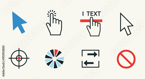 Collection of Pointer Symbols Arrows Hand Target and Forbidden Sign Icon Set for Website and Application Interface Design Featuring Cursor Icons for Digital Projects and Creative Works Design