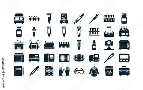PCR diagnostic laboratory tools including PCR thermal cycler machine, PCR tube strip, microcentrifuge tube small, centrifuge