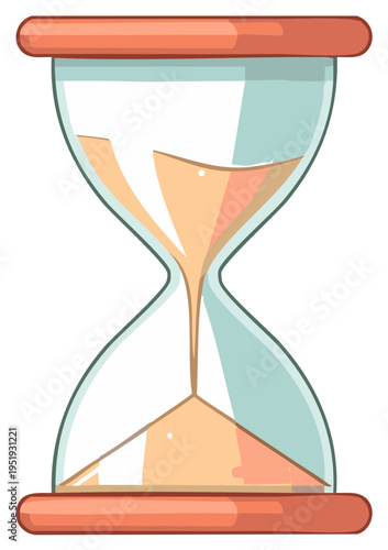 Cartoon hourglass with flowing sand illustrating passage of time, measured and controlled.