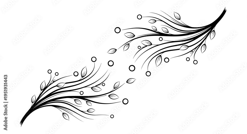Fototapeta premium Black and white leaf branch design.