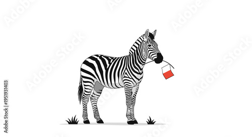 Zebra holding a carton of milk.