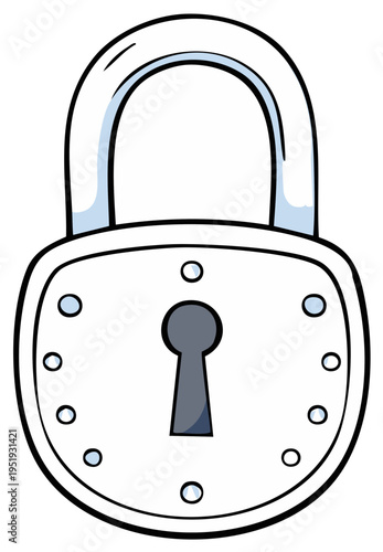 Classic silver padlock with keyhole and shackle security concept