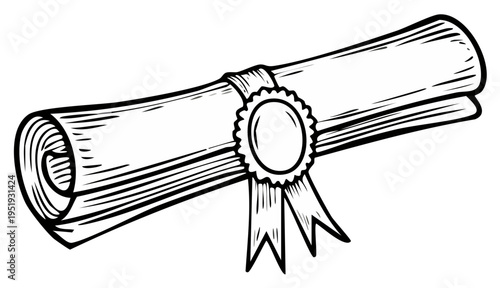 Hand Drawn Diploma Scroll with Seal and Ribbon
