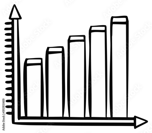 Hand-drawn bar graph depicting upward trends in business or economic growth, with increasing values and an illustrative financial chart