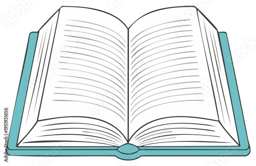Simple illustration of an open hardcover book with lines representing text on the pages