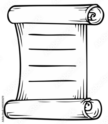 Open Parchment Scroll Document with Lines, Antiquated Paper for Writing or Drawing, Blank Roll