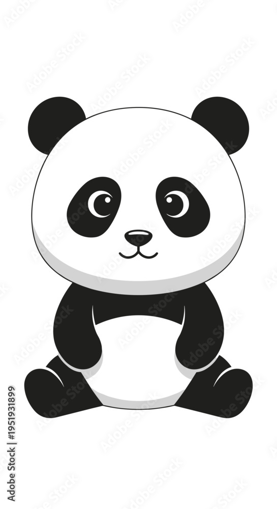 Obraz premium Cute cartoon panda bear sitting down.