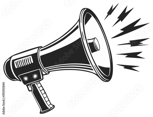 Retro megaphone with sound wave graphic isolated on white background