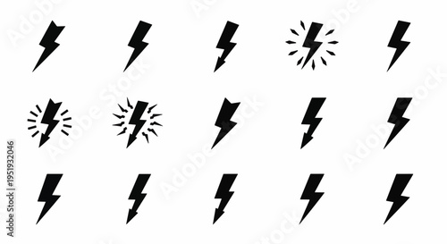 Diverse set of lightning bolt representations showcase energy and power symbolizing various electrical discharges weather phenomena and abstract concepts related to speed force and technological