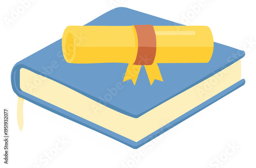 Education Success with Blue Book and Golden Diploma Scroll Certificate Icon