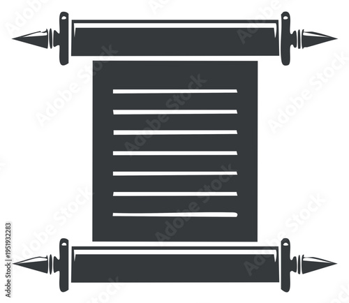 A simple monochrome icon of an ancient scroll representing a historical document religious text or manuscript