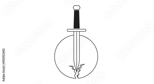 Sword piercing through a circle shape.