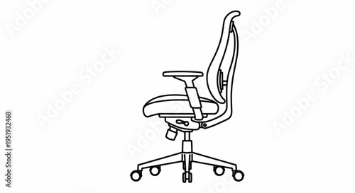 Ergonomic Office Chair Line Drawing for Design and Comfort Representing Furniture and Interior Decor Providing Back Support and Proper Posture for Work and Study Perfect for Office and Home
