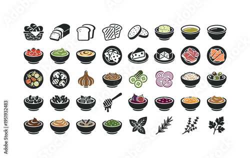 Rustic homemade bread serving and accompaniments showing bread basket wicker, sliced rustic loaf, toast bread slices, grilled