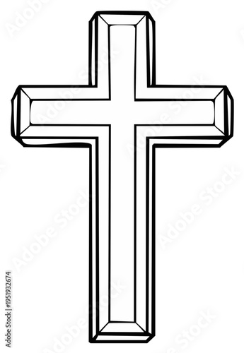 Stylized Christian Cross Illustration with Geometric Edges in Black and White