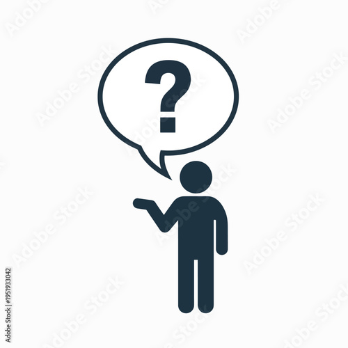 A figure pondering a mystery displays a question mark within a speech bubble, suggesting contemplation and uncertainty, with the icon representing a problem, challenge, or need for answers