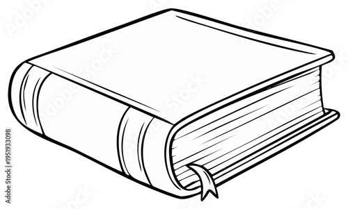 Hardcover book with bookmark vector illustration black and white line art for coloring