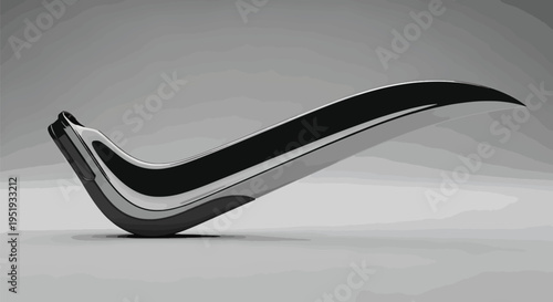 The futuristic, curved, metallic device with a black interior, showcasing sleek design and intriguing form, suggests innovation and high technology on a grey surface, adding a touch