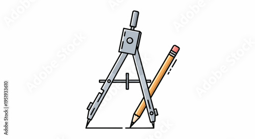 Geometry is creatively visualized, as a compass and pencil are depicted drafting a line, symbolizing precision, design, and the artistic exploration of mathematical concepts with artistic flair