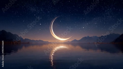 Serene Moonlit Night Over Calm Lake Landscape