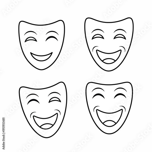 The theatrical realm unfolds with four distinct drama visages, each contour telling a tale of mirth and emotion, perfect for embodying performance arts and expressive narratives in various