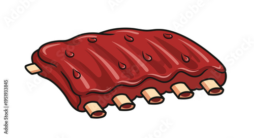 A cartoon illustration of a rack of ribs with a red barbecue sauce glaze