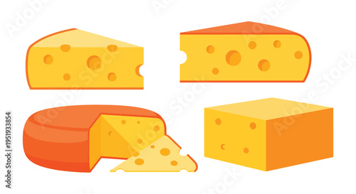 Different appetizing cheesy forms are displayed, showcasing the yummy variety of dairy goodness with its unique texture and flavor, portraying an iconic food item beloved globally, ideal