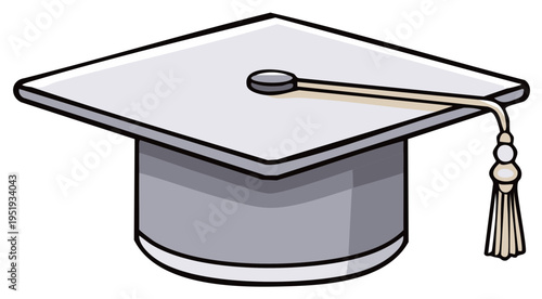 Gray mortarboard graduation cap with tassel vector illustration for education and commencement