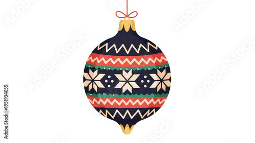 A colorful Christmas ornament hanging from a red string