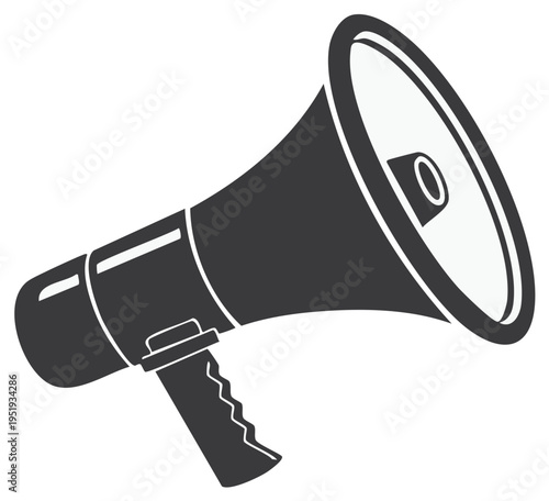 Classic dark grey megaphone icon representing communication public speaking and announcements