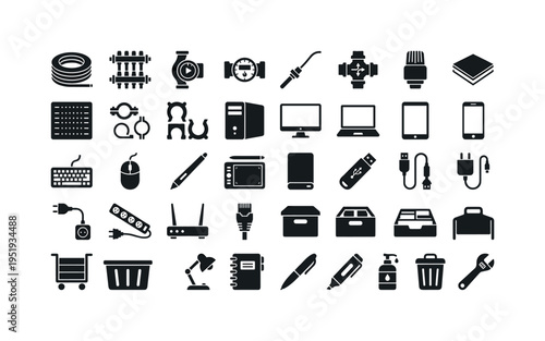 Underfloor heating setup including PEX tubing coil, manifold unit, circulation pump, flow meter device, temperature sensor, mixing
