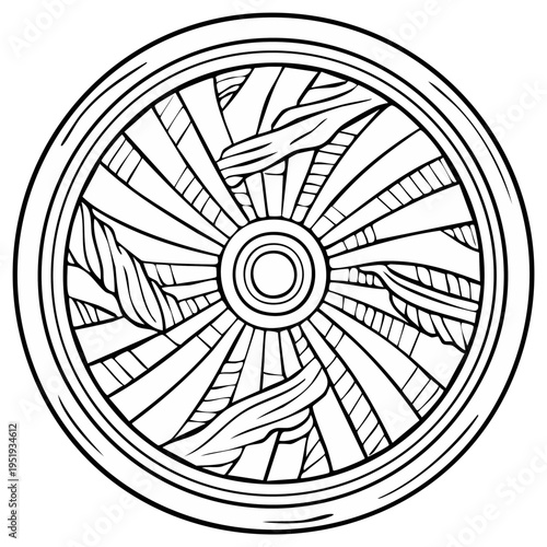 Mandala of Unity with Helping Hands and Sun Rays Black and White Line Art