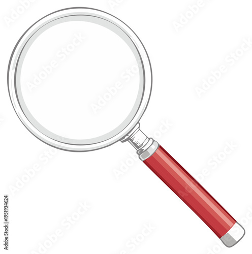 Vector illustration of a magnifying glass with a red handle for search and discovery