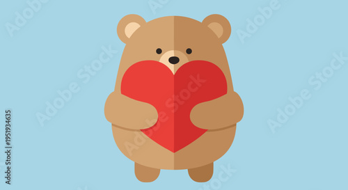 Brown bear holding red heart.
