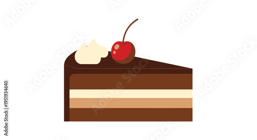 A slice of chocolate cake with a cherry and whipped cream on top