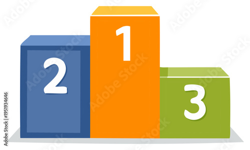 Colorful cartoon illustration of a winners podium with first, second, and third places for sports competition