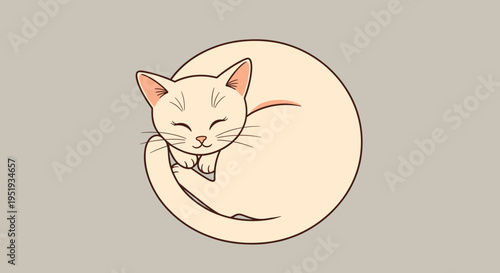 Sleeping White Cartoon Cat Face Closeup.