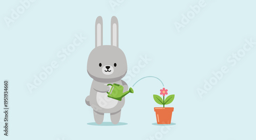 Cute Bunny Holding Watering Can.
