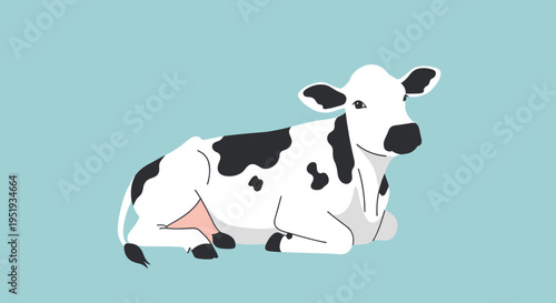 Black and white cow lying down.