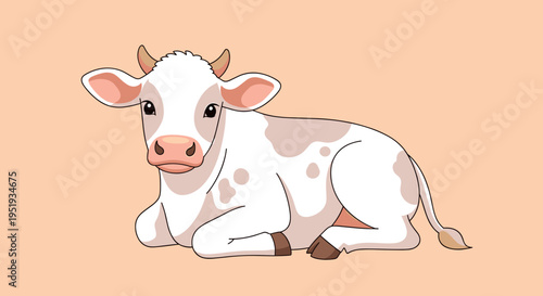 Cute white and brown spotted cow.